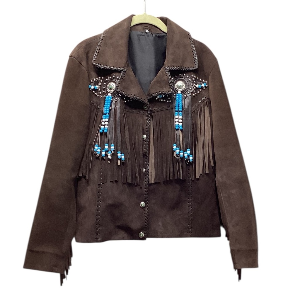 Fringed Western Tassel Fuax Leather jacket. Size XL.